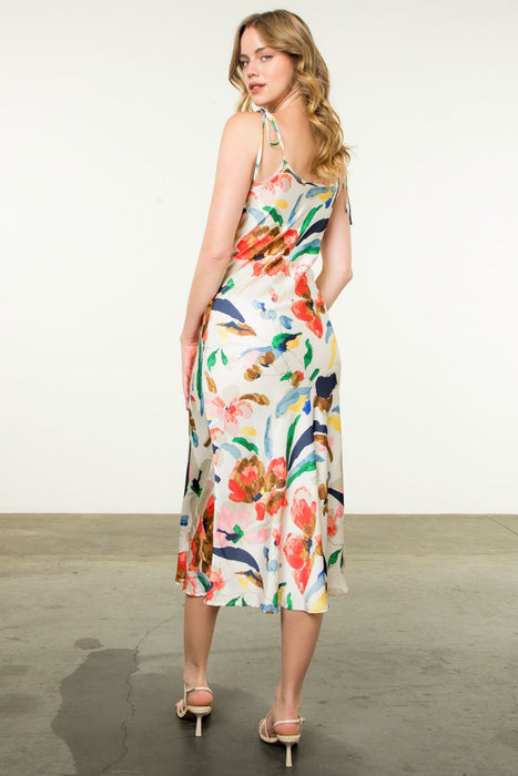 Printed Satin Midi