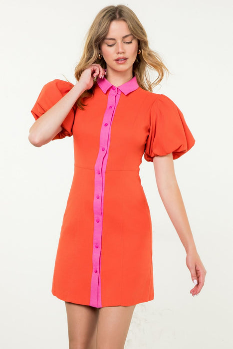 Puff Sleeve Button Up Dress